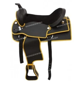 Black Western Yellow Lining Cordura Synthetic Barrel Horse Saddle 10" - 18" - Picture 1 of 4