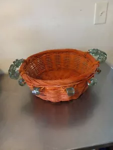 Vintage Glass Bead Handle Woven Basket - Picture 1 of 13