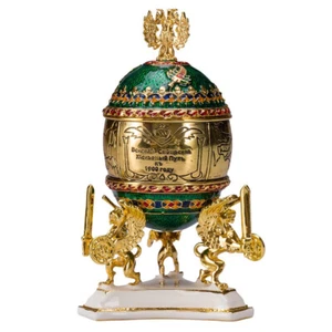 Transsibirisches Eisenbahn Fabergé Ei Schmuckkästchen 12,5 cm grün - Bild 1 von 5