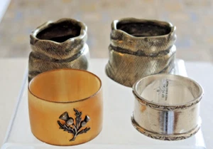 ANTIQUE EPNS STOKES NAPKIN RING HORN WITH THISTLE 2 COLLIS & CO SACK ASHTRAYS? - Picture 1 of 6