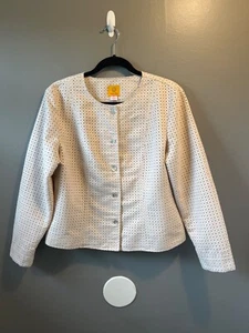 Ruby Rd Button Blazer Womens Size 14 Cream Faux Suede Eyelet - Picture 1 of 14
