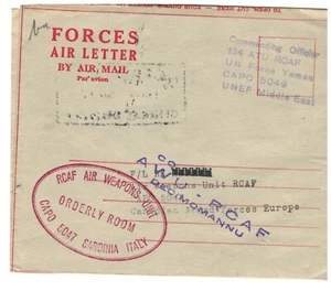 CARTA FUERZAS AÉREAS.RCAF UNIDAD ARMAS AÉREAS CAPO 5047 CERDEÑA ITALIA EUROPA - Imagen 1 de 3
