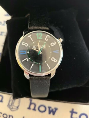 Just Cavalli Silver Dial Black Leather Wristwatch - Image 1 of 2