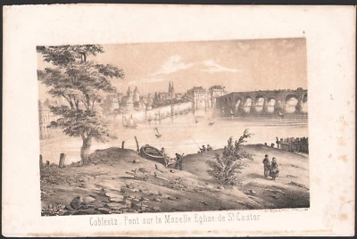 1870 belle lithographie Coblence Koblenz Moselle Rhénanie-Palatinat Allemagne - Photo 1/2
