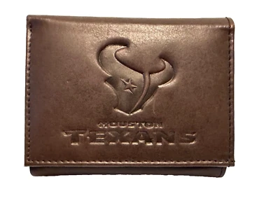 NFL Houston Texans BROWN Embossed Genuine Leather Wallet Bill Tri-Fold XMAS - Image 1 of 4