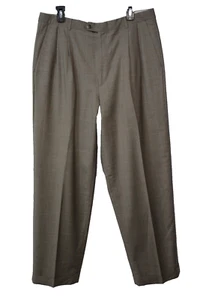ZANELLA "Austin" Men's 36(35) x 31 Brown Windowpane Pleated/Cuffed Wool Pants - Picture 1 of 12