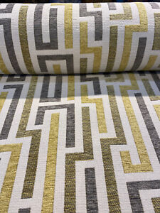 Hollywood Tetris Citrine Chenille Upholstery Fabric by the yard