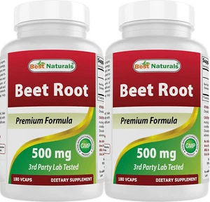 2 Pack Best Naturals Beet Root Powder 500 Mg Capsules, 180 Count MADE in USA - Picture 1 of 7