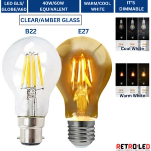 Bombillas de Filamento LED E27 B22 Regulables Vidrio Ámbar Transparente Luz Industrial Cálida/Fría - Imagen 1 de 27