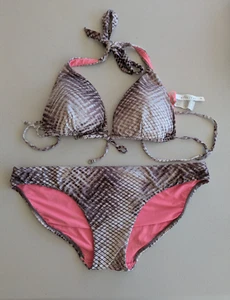 SEAFOLLY Womens Bikini Set Sz 14 Mocha Snake/Animal Print 2 Piece Halter/Hipster - Picture 1 of 8