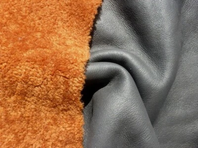 sheepskin shearling leather hide Rust Thick Tight Curly Hair w/Black Smooth Back - Image 1 of 4
