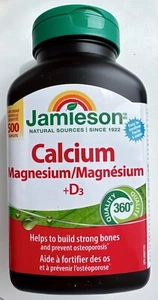 Jamieson Calcio y Magnesio con Vitamina D3, 500 Cápsulas - Imagen 1 de 2