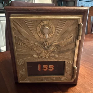 Vintage Post Office Box Door Bank-Early 1900's Yellow Brass Eagle-Walnut LMTD - Picture 1 of 8