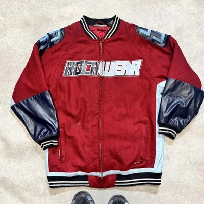 Vintage Rocawear Varsity/Bomber/Leather Jacket in Red and navy - Image 1 of 4