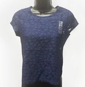 Justice Navy Blue Lace Girls Top Size 12 Brand New With Tags - Picture 1 of 3