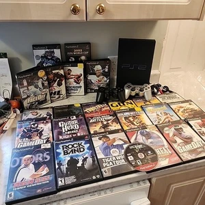 26 Games Sony PlayStation 2 PS2 SCPH-39001 Fat Model Console Bundle TESTED - Picture 1 of 16
