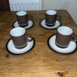 Hornsea Contrast Set Of 4 Espresso Small Coffee Cups & Saucers Matte Brown - Picture 1 of 6