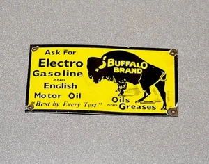 "LETRERO DE PORCELANA GASOLINA BÚFALO 12"" VINTAGE GASÓLEO COCHE CAMIÓN MOTOCICLETA" - Imagen 1 de 2