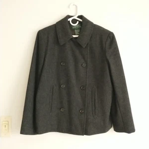 Abrigo Lauren Ralph Lauren Pea para mujer 14 negro 100 % lana cuello doble pecho - Imagen 1 de 14