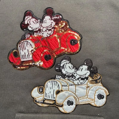 Rare Find Vintage 90s Mickey and Minnie Sequin Patch Beaded Patch Sew-On Patches - Image 1 of 4