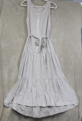 Nuevo con etiquetas Maxi Vestido Max Studio Azul Blanco Rayas Seersucker Algodón M Náutico en Niveles Foto 1 de 4