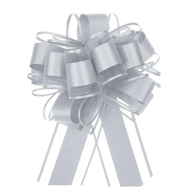 10 PIEZAS Gris Grande Tirador Arco 6 Pulgadas Organza Regalo Envoltura Cinta Boda Coche Foto 1 de 4