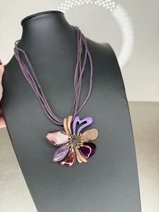 Venetian Art Glass Flower Heart Shaped Petal Pendant Purple Necklace Flower - Picture 1 of 4