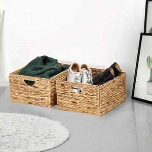 Basket Bin Set Handwoven Closet Foldable Cube Storage Organizer Box 2 Pack Brown - Picture 1 of 3