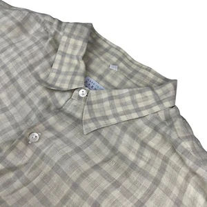 Barneys Men’s 100% Linen L/S Button Shirt Beige Check Plaid • Italy • 2XL - Picture 1 of 7