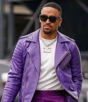 Jaqueta de couro genuíno masculina moda motocicleta Perfecto roxa jaqueta de motociclista EUA - Imagem 1 de 4