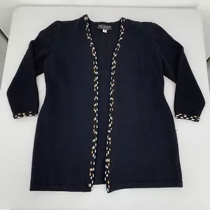 Suéter cárdigan tejido negro colección St. John con detalle de borde talla 14 *pequeño defecto* - Imagen 1 de 12