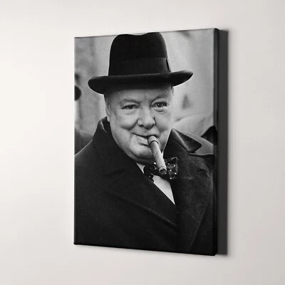 Winston Churchill Smoking A Cigar Canvas Wall Art Print - Image 1 of 4