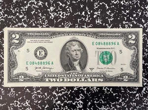 LUCKY "888" REPEATER "8" in $2 Dollar Bill, UNIQUE SERIAL NUMBER "E 084888XX A" - Picture 1 of 8