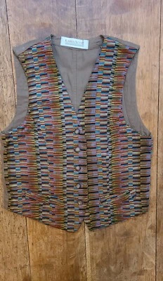 Chaleco tapiz vintage botones marrón espalda arte para usar geométrico talla S sin mangas Foto 1 de 4