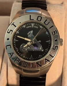 WORKING Mens St. Louis Cardinals Team Logo Watch Bold Black Case Band Silver - Picture 1 of 3