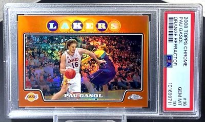 ( PSA 10 ) Pau Gasol 2008-09 Topps Chrome Orange Reractor #16 /499 Lakers Rare - Image 1 of 2