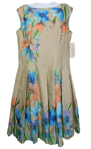 Evan Picone Fit Flare Poolside Summer Dress 12 Pastel Floral Cotton Lined NEW - Picture 1 of 14