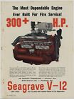 1956 Seagrave Fire Apparatus Ad: Seagrave V-12 Engine Close-Up - 300+ Horsepower
