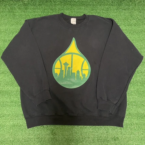 Vintage Seattle Supersonics Sweatshirt Size Large Black NBA Cover