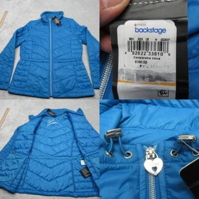 Chaqueta acolchada Guess para mujer mediana azul real bolsillos con cremallera cordón cremallera completa nueva con etiquetas * Foto 1 de 4