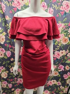 La Clef Women Off Shoulder Red Maroon Maternity Ruffle Dress Sz L - Picture 1 of 5