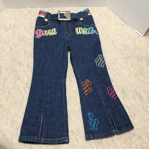 Rocawear Girl Jeans 4 Pleated Bell Bottom w Rainbow stitching Pockets & Belt - Picture 1 of 14