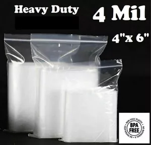 200 - 4" x 6" ZIP SEAL TOP LOCK BAGS CLEAR 4 MIL PLASTIC RECLOSABLE MINI BAGGIES - Picture 1 of 1
