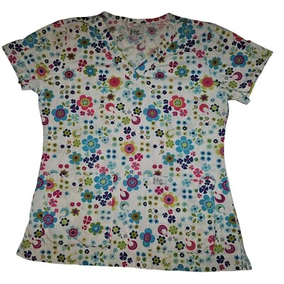 Blusa Médica Deportiva Peaches para Mujer Talla XS Azul Rosa Floral Doble Bolsillos  Foto 1 de 4