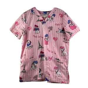 World Of Disney Scrub Top Womens S Pink 101 Dalmatians Print Medical Scrub - Picture 1 of 6