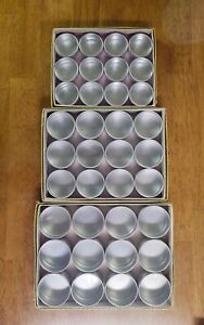 Boxes aluminum round with glass tops one dozen each 41 mm, (?mm) and 53 mm