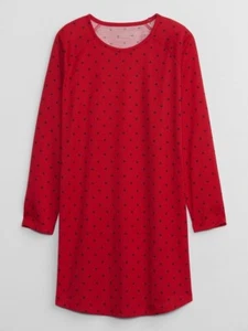 GAP KIDS Girls Red Heart Print Long Sleeve Nightgown Size 4 - Picture 1 of 8