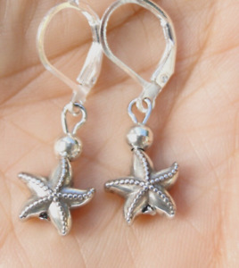 Altered Brighton Seascape Silver Starfish Charm Lever Back Earrings