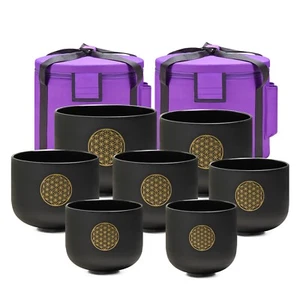 CVNC 432Hz 6"-12" 7 Pcs Black Singing Bowl Of Flower life Set for Sound Healing - Picture 1 of 10