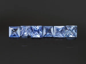 NATURAL MINE - 6 Pcs. PRINCESS MEDIUM BLUE CEYLON SAPPHIRE 1.15 CTS. - Picture 1 of 2